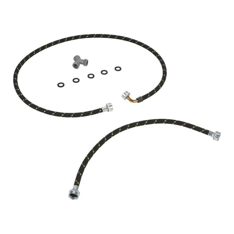 Whirlpool W10623830 2′ and 5′ Black braided steam dryer hose kit with 90-degree elbow, Y-connector, and 5 washers – 1 pack