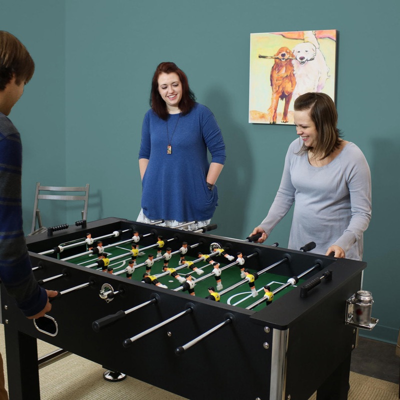 Agosto 55” 2-Player Indoor Foosball Table with 2 Drink Holders, Black Wade Logan