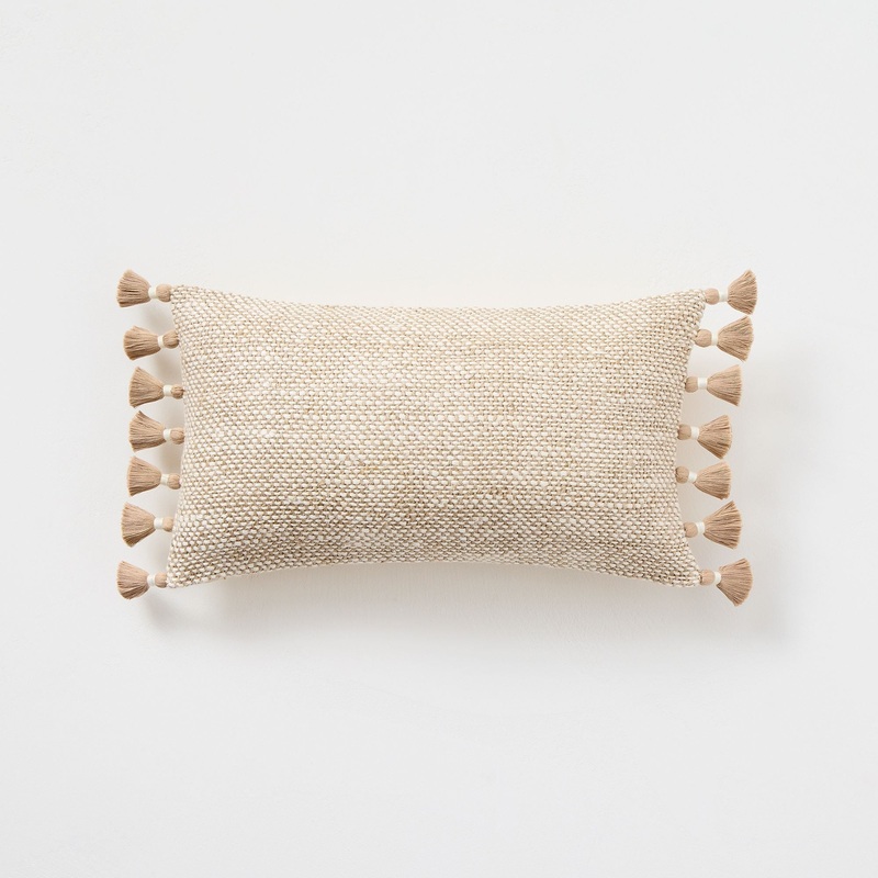 Two-Tone Chunky Linen Tassels Pillow Cover