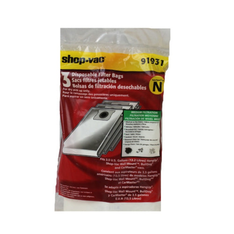 Shop-Vac 3.5 Gallon Vacuum Bags Type N – 3 Pack