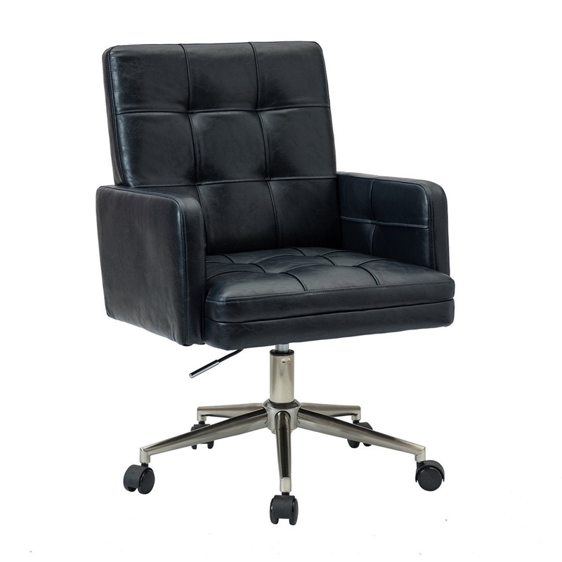 Auric Mid-Century Modern Vegan Leather Height-Adjustable Swivel Office Chair Wade Logan Upholstery Color: Navy