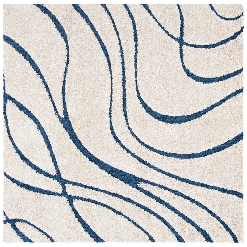 Ashal Abstract Cream/Blue Area Rug Wade Logan Rug Size: Square 10′
