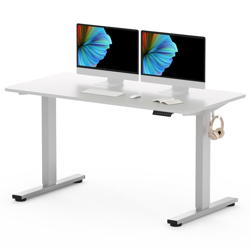Baysenie 55″/60″ Width Home Office Height Adjustable Standing Desk Latitude Run Frame Color: Gray, Top Color: White Size: 29″ H x 60″ W x 24″ D