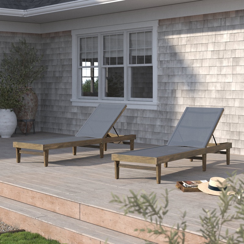 Scheiner 24” Outdoor Acacia Chaise Lounge (Set of 2) Birch Lane Color: Gray