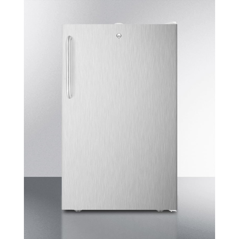 Summit FF511LSSTB 20″ Wide Counter Height All-Refrigerator, Auto Defrost With A Lock, Stainless Steel Door, Towel Bar Handle, And White Cabinet