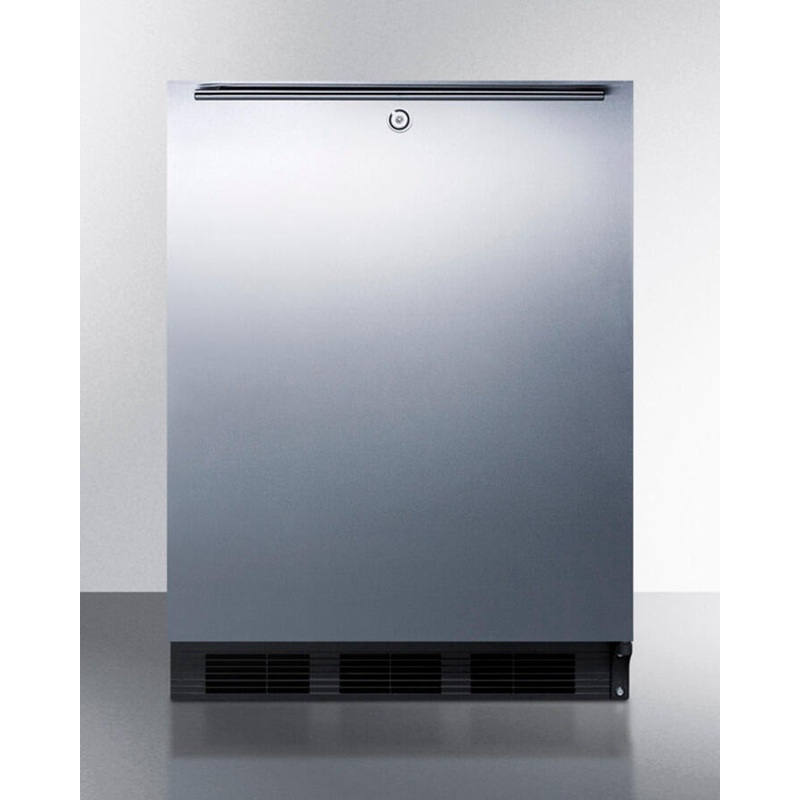 Summit FF7LBLSSHHADA Ada Compliant Commercial All-Refrigerator For Freestanding General Purpose Use, Auto Defrost W/Ss Door, Horizontal Handle, Lock, And Black Cabinet