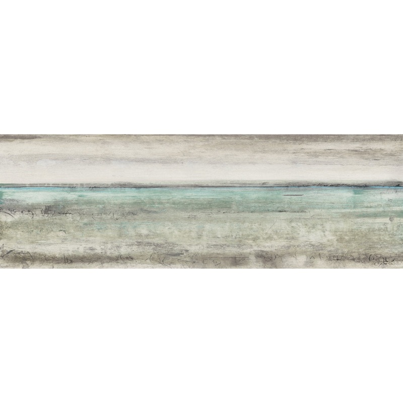 ‘Aqua Horizon IV’ Acrylic Painting Print on Wrapped Canvas Highland Dunes Size: 15″ H x 45″ W x 1.5″ D