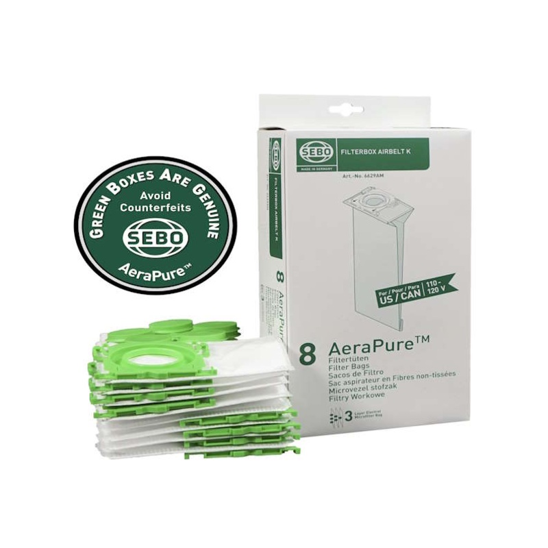 SEBO Airbelt K 3-ply Filter Bags – 8 pack