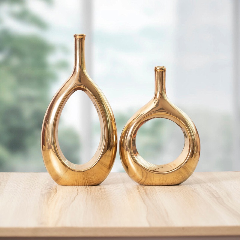 2 Piece Dinges Ceramic Table Vase Set Orren Ellis Color: Gold