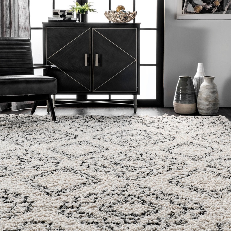 Adry Moroccan Shag Tasseled Cream/Charcoal Area Rug Union Rustic Rug Size: Square 7’10”