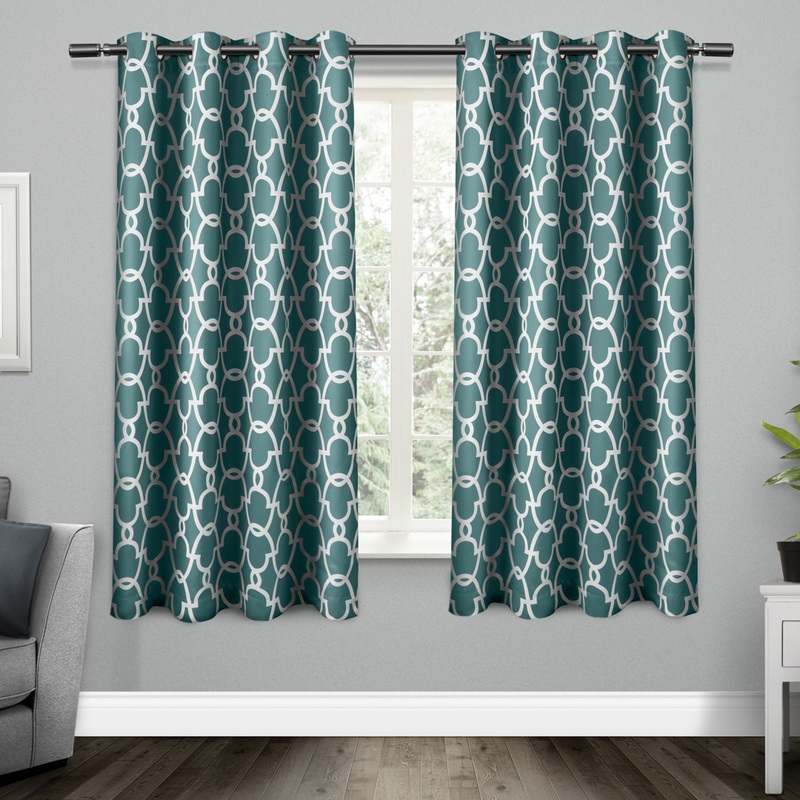 Andish Geometric Room Darkening Thermal Grommet Curtain Panels (Set of 2) Andover Mills Curtain Color: Teal Size per Panel: 52″ W x 63″ L