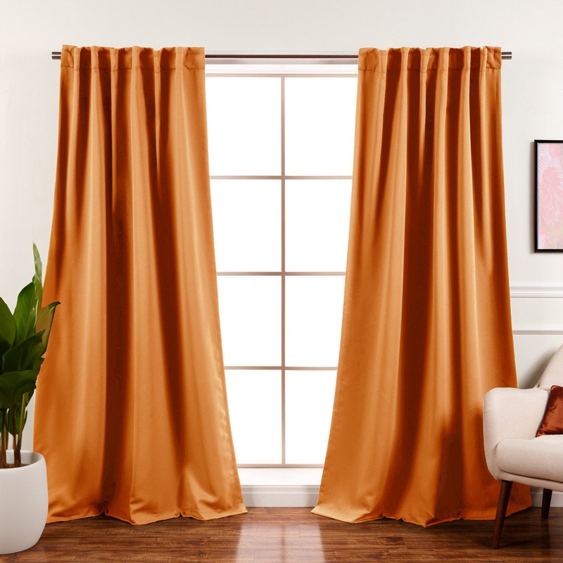 Bantam Solid Blackout Thermal Rod Pocket Curtain Panels (Set of 2) Ebern Designs Curtain Color: Orange Size per Panel: 52″ W x 96″ L