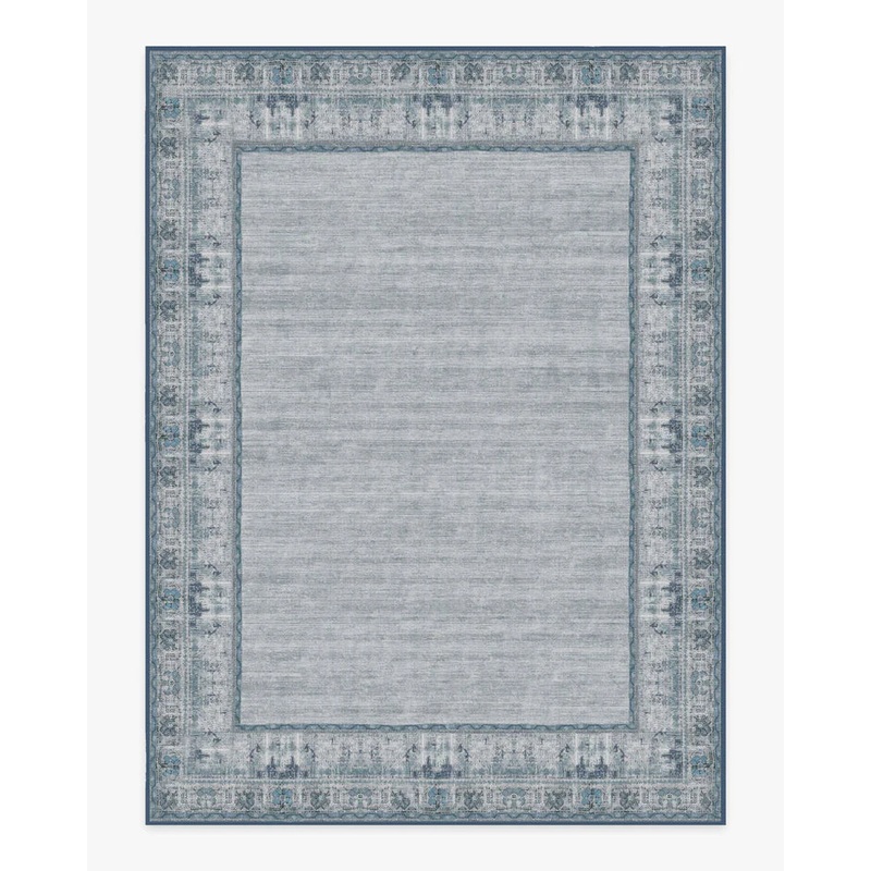 Vintage Daisy Bordered Blue Flatwoven Rug
