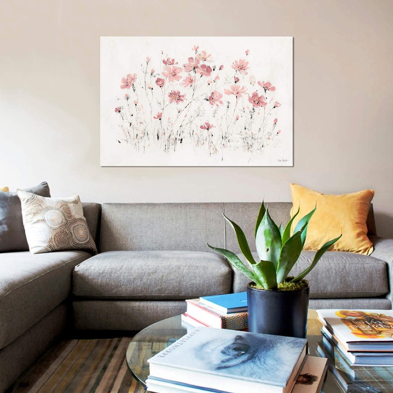 Wildflowers Pink I’ Print on Canvas East Urban Home Mat Color: No Mat Size: 26″ H x 40″ W x 1.5″ D Format: Wrapped Canvas