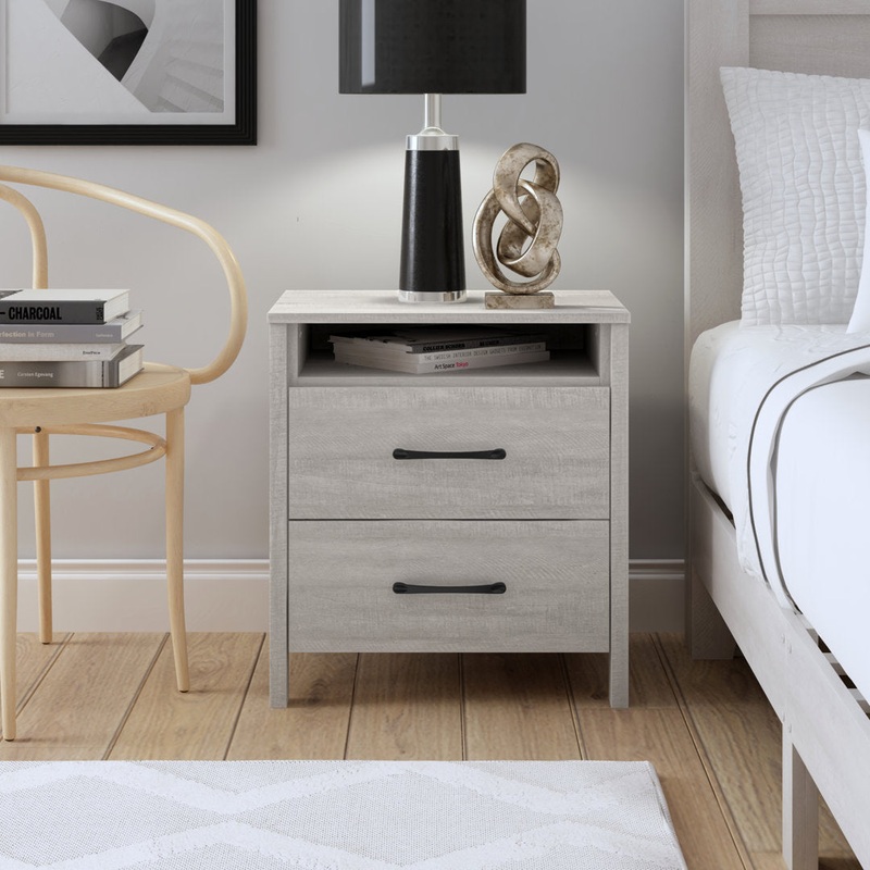 Allysyn 22.7″ 2 Drawer Nightstand Wade Logan Color: Dusty Gray Oak