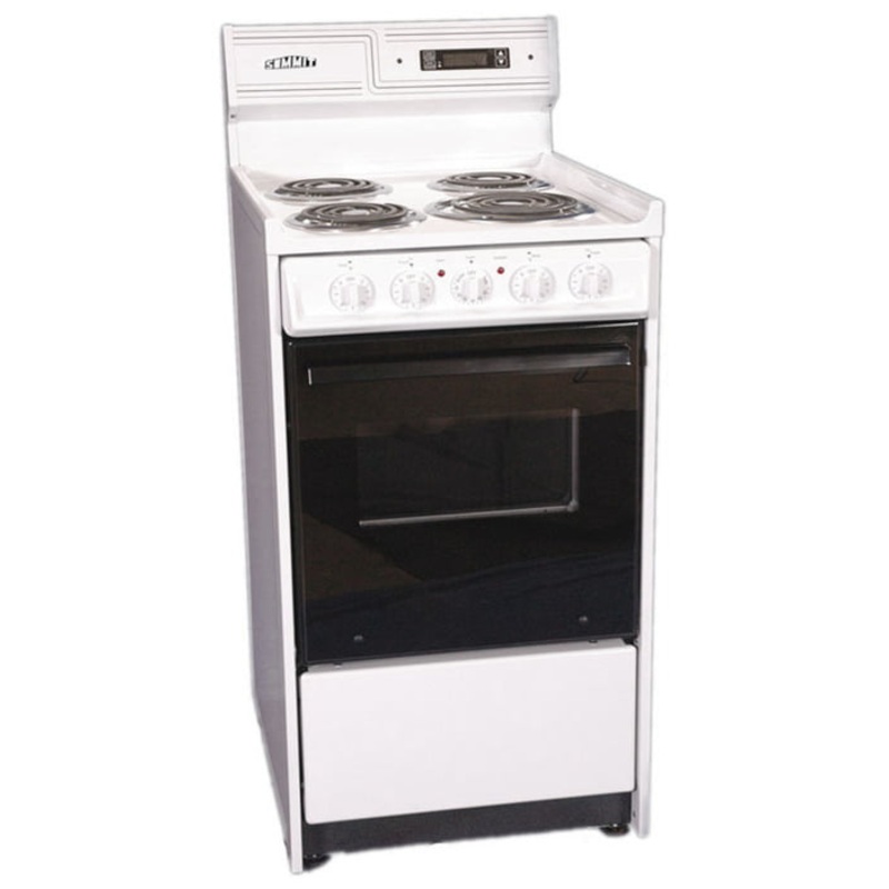 Summit SEM130CDK Deluxe Bisque 220V Electric Range In Slim 20″ Width With Digital Clock/Timer, Black See-Through Glass Oven Door And Light