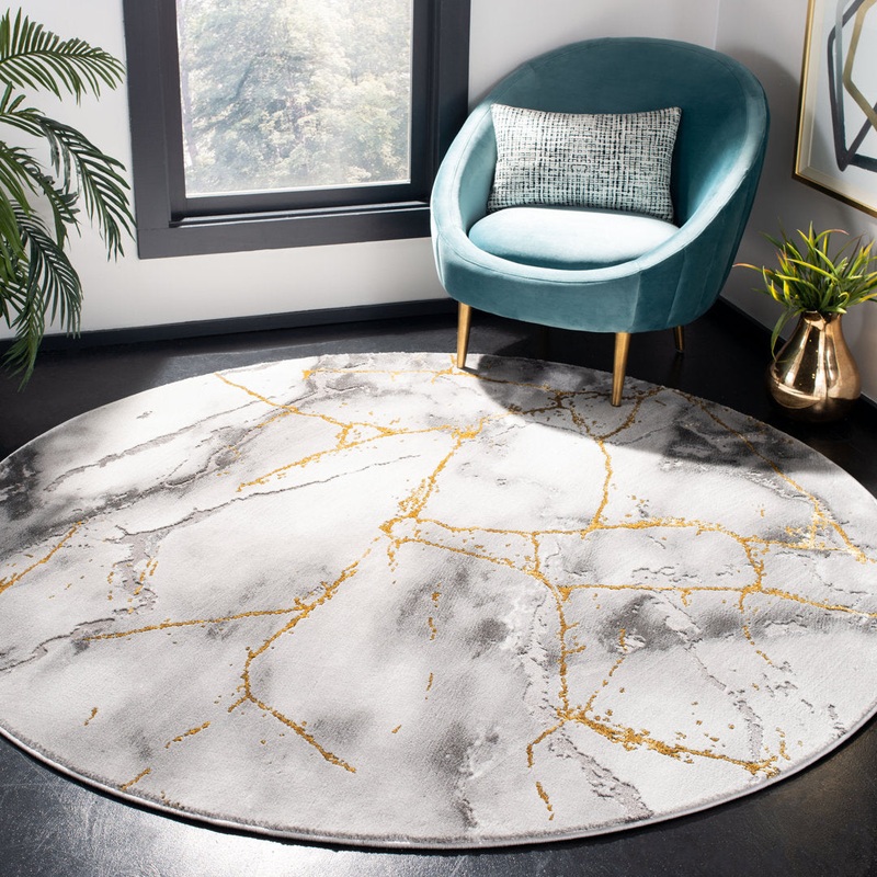 Swindle Abstract Grey/Gold Area Rug Wade Logan Rug Size: Round 4′