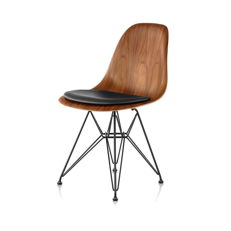 Eames Molded Wire Base Wood Side Chair with Seat Pad