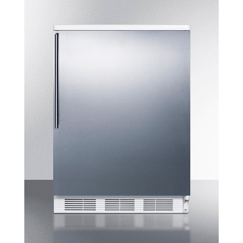 Summit FF6WBI7SSHV Commercially Listed Built-In Undercounter All-Refrigerator For General Purpose Use, Autom Defrost W/Ss Wrapped Door, Thin Handle, And White Cabinet