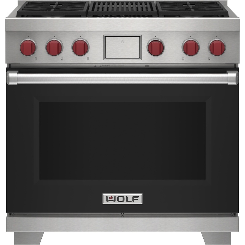 Wolf DF36450CBKP 36″ Dual Fuel Range – 4 Burners And Infrared Charbroiler