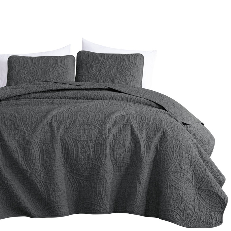 Austin Microfiber Reversible 3 Piece Coverlet / Bedspread Set Chezmoi Collection Color: Charcoal Size: Queen Coverlet / Bedspread + 2 Standard Shams