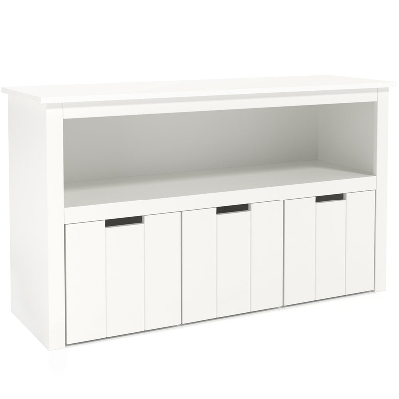 Bayze Bookcase with Removable Drawers, White Wade Logan Wheels: Non-spinning Wheels