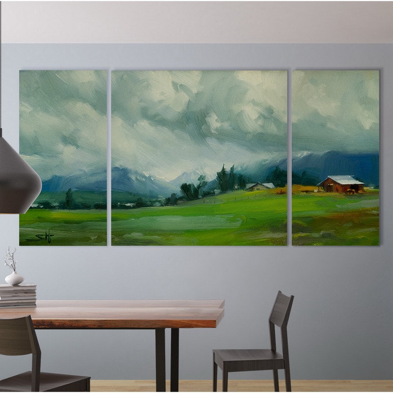A Premium Wallowa Valley Storm – 3 Piece Print Set on Canvas Gracie Oaks Size: 32″ H x 64″ W x 1.5″ D