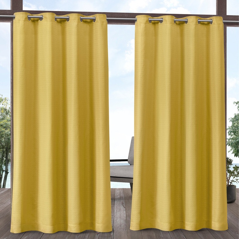 Bertrand Solid Semi-Sheer Outdoor Grommet Curtain Panels (Set of 2) Red Barrel Studio Curtain Color: Sunbath Size per Panel: 54″ W x 108″ L