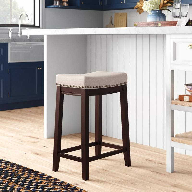 Arlyce Counter & Bar Solid Wood Backless Stool with Upholstered Seat Lark Manor Seat Height: Counter Stool (26.5″ Seat Height)