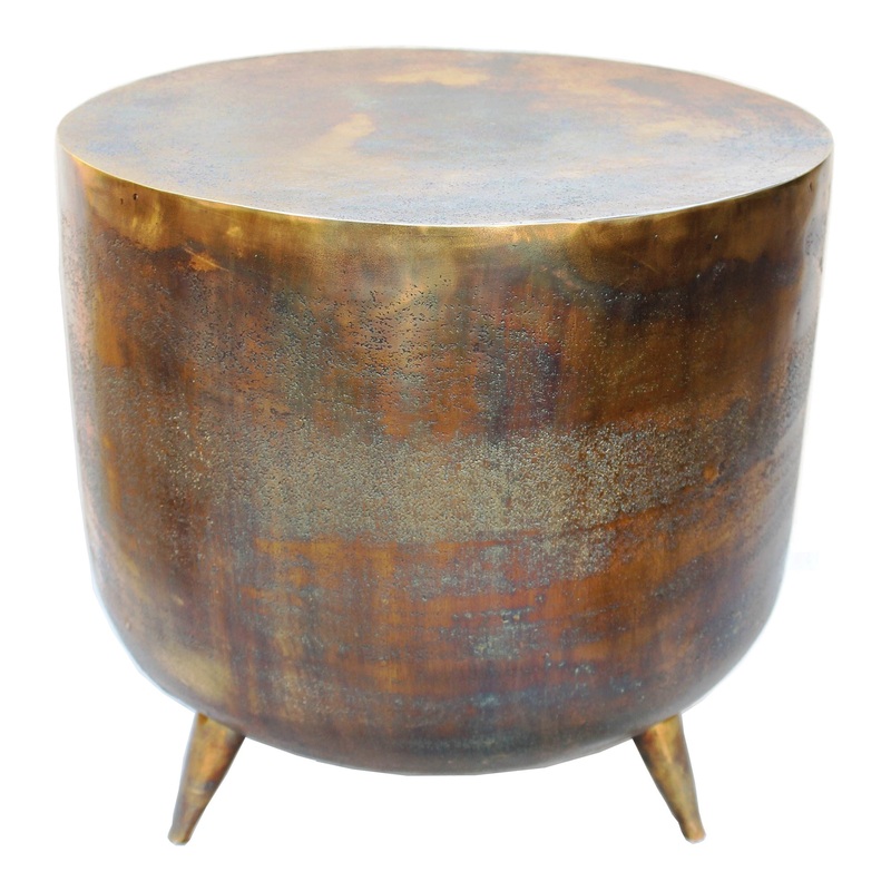 Vintage Drum Side Table in Gold & Copper