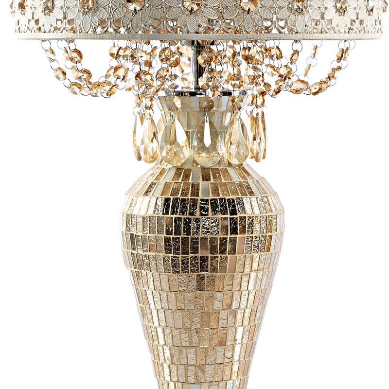 Wedgeworth 25″H Jeweled Metal and Mosaic Base Table Lamp with Cascading Crystals Willa Arlo Interiors